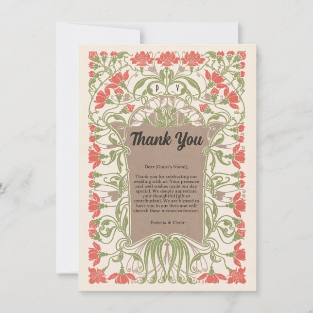 Art Nouveau Floral Elegante Dankeskarte (Vorderseite)