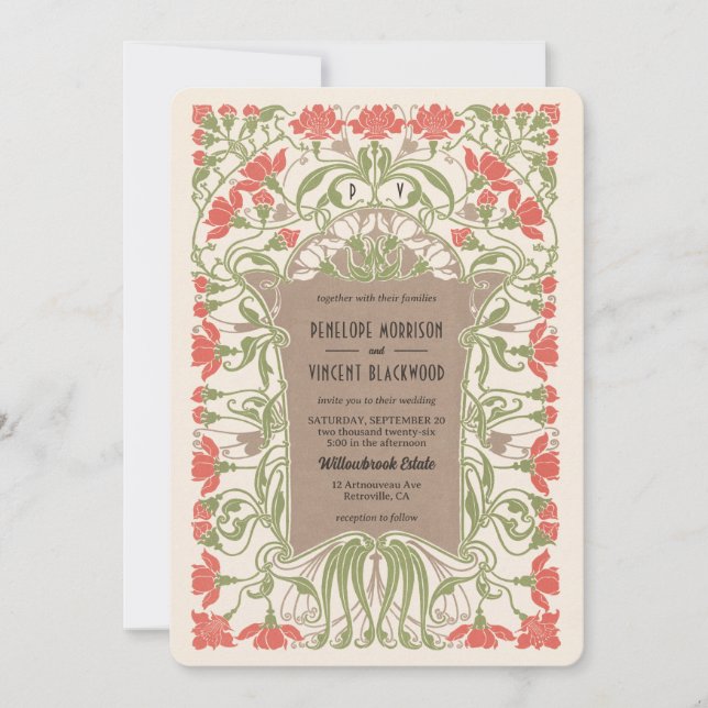 Art Nouveau Floral Elegante Einladung (Vorderseite)