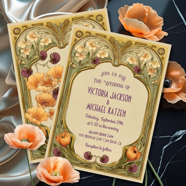 Art Nouveau Floral Frame Wedding Invitation (Créateur téléchargé)