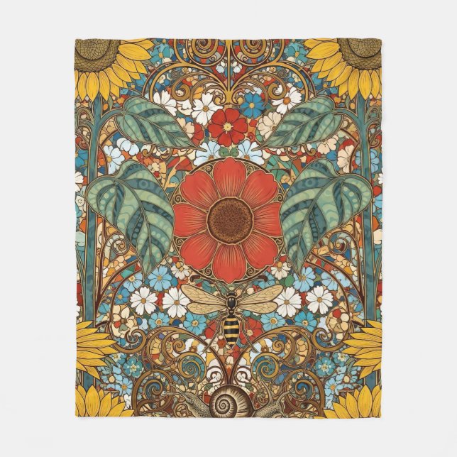 Art Nouveau Floral Garden – Sunflowers, Bee Fleecedecke (Vorderseite)