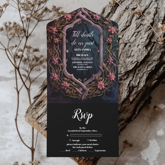 Art Nouveau Floral Gothic Halloween Hochzeit All In One Einladung (Von Creator hochgeladen)
