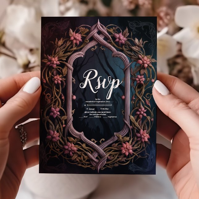 Art Nouveau Floral Gothic Halloween Hochzeit RSVP Karte (Von Creator hochgeladen)