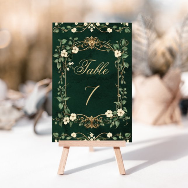 Art Nouveau Floral Green Gold Wedding table number Tischnummer (Von Creator hochgeladen)