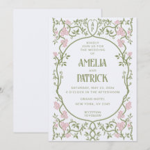 Art Nouveau Floral Green und Pink Wedding