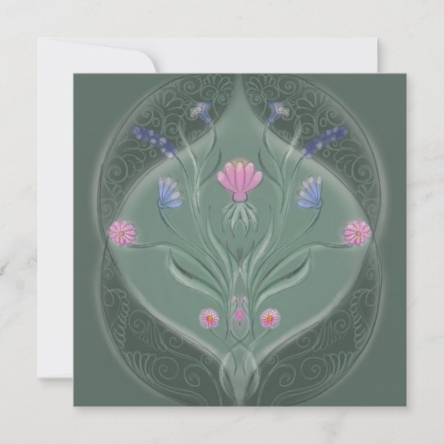 Art Nouveau Floral Medallion Geburtstag Einladung (Vorderseite)