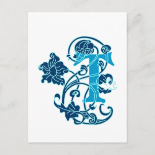 Art Nouveau Floral Monogram T Postkarte
