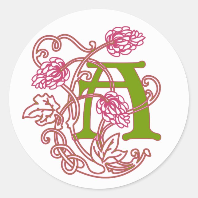 Art Nouveau Floral monogramm A Runder Aufkleber (Vorderseite)