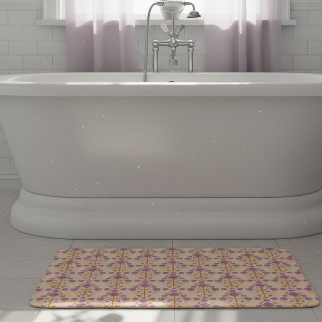 Art Nouveau Floral Pastel Lila Creme Badematte (A bathroom glow-up that starts with the floor. Soft pastel colors & hand drawn pattern.)