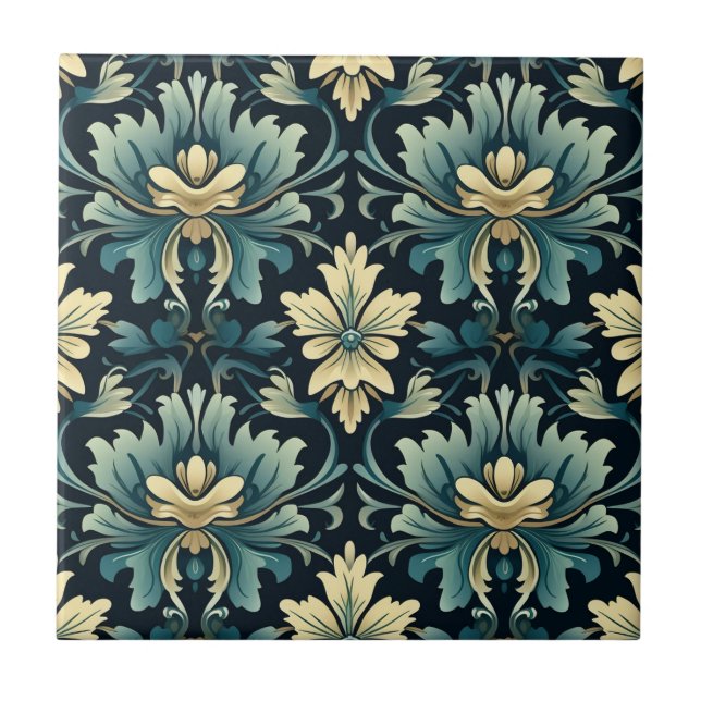 Art Nouveau Floral Pattern Fliese (Vorderseite)
