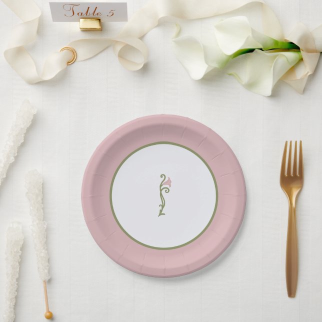 Art Nouveau Floral Pink und Grüne Hochzeit Pappteller (Hochzeit)