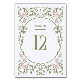 Art Nouveau Floral Pink und Grüne Hochzeit Tischnummer