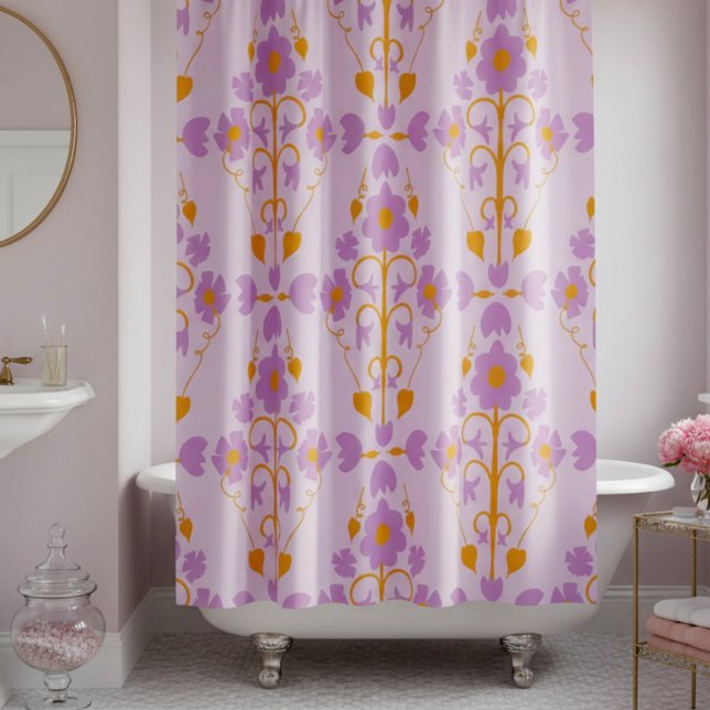 Art Nouveau Floral Soft Lila Duschvorhang (Where steam meets style, your daily escape. So go ahead and make it beautiful with this curtain.)