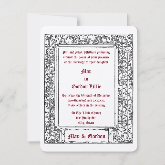 Art Nouveau Floral Vine Border & Hearts Wedding Einladung (Vorderseite)