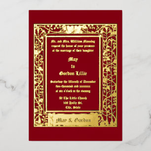 Art Nouveau Floral Vine Border & Hearts Wedding Folieneinladung