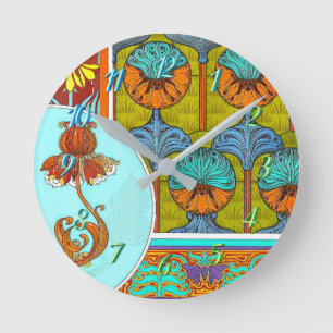 Art nouveau floral vintage Blume viktorianisch Runde Wanduhr