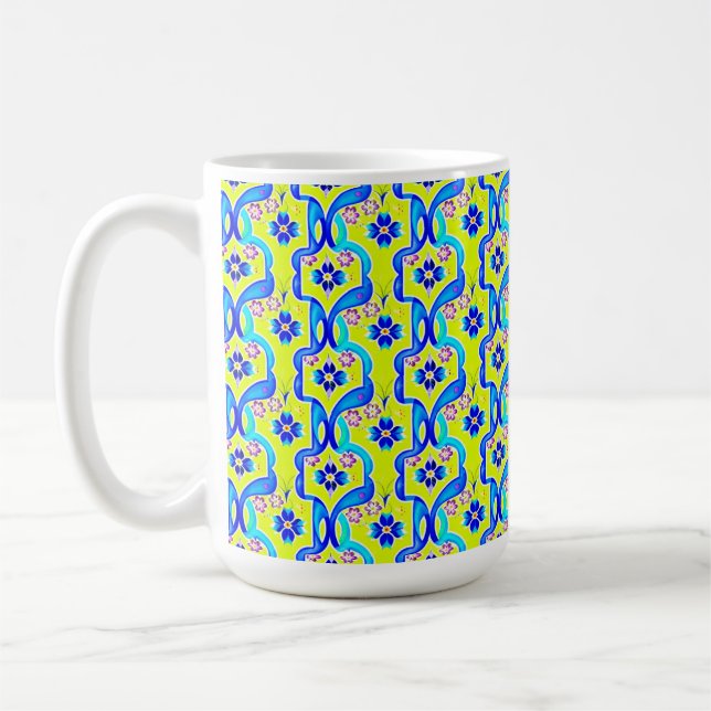 Art Nouveau Floral Wasserfarben Muster Keramik Kaffeetasse (Links)