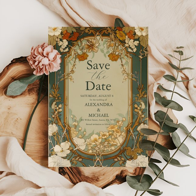 Art Nouveau Floral Wedding Celebration Save The Date (Von Creator hochgeladen)