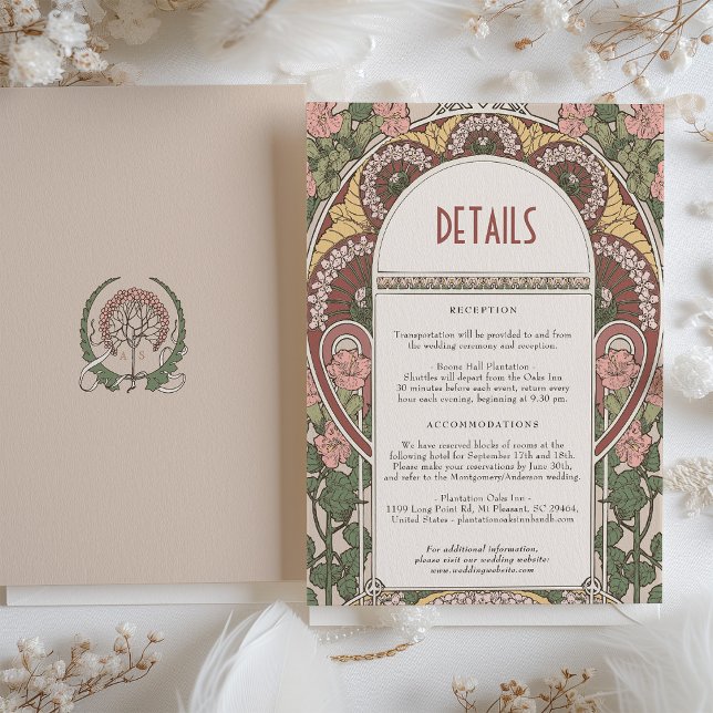 Art Nouveau Floral Wedding Details Eintrittskarte Einladung (Von Creator hochgeladen)