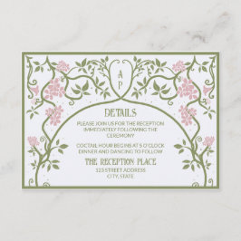 Art Nouveau Floral Wedding Green and Pink Begleitkarte