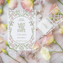 Art Nouveau Floral Wedding Green and Pink