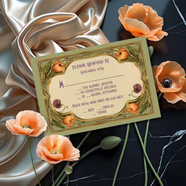 Art Nouveau Floral Wedding RSVP Einladung (Von Creator hochgeladen)