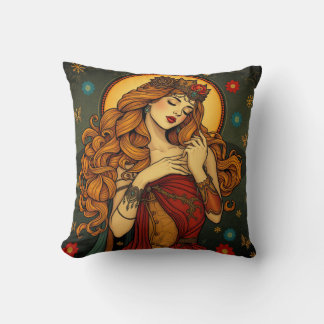 Art Nouveau Floral Woman Illustration Kissen