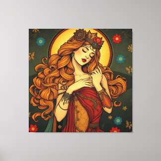 Art Nouveau Floral Woman Illustration Leinwanddruck