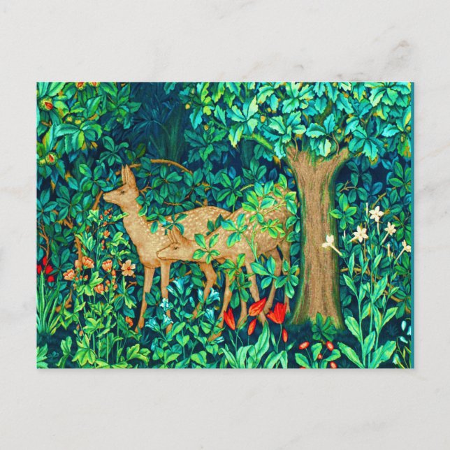 Art Nouveau Forest Deer Tapestory Print Postkarte (Vorderseite)