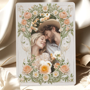 Art Nouveau Foto Wedding Peach Ranunculus Einladung