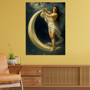 Art Nouveau Frau auf einer Mondsichel reitend Poster