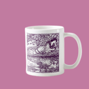Art Nouveau Frau beim Lesen am Seerosenteich   Vin Kaffeetasse