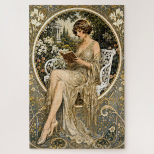 Art Nouveau Frau beim Lesen im Garten