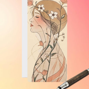 Art Nouveau Frau - Fließende Blumen – Pastellfarbe Karte