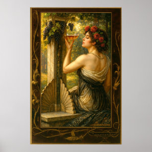 Art Nouveau Frau im Weinberg mit Wein Poster
