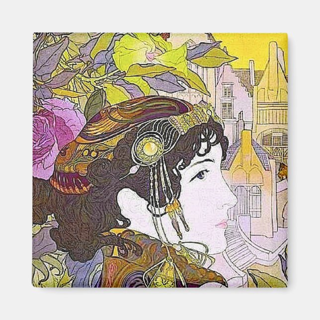 Art Nouveau Frau Magnet (Vorne)