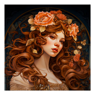Art Nouveau Frau Malend Poster