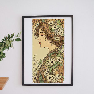 Art Nouveau Frau mit Frühlingsblumen  Poster