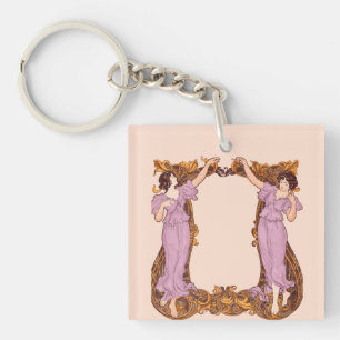 Art Nouveau Frauen Blumenrahmen Vintage-Dekorative Schlüsselanhänger