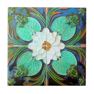 Art nouveau Frösche und Seerosenblätter Azulejos v Fliese