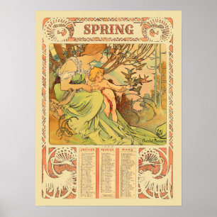 Art Nouveau Frühjahrs-Kalender der viktorianischen Poster