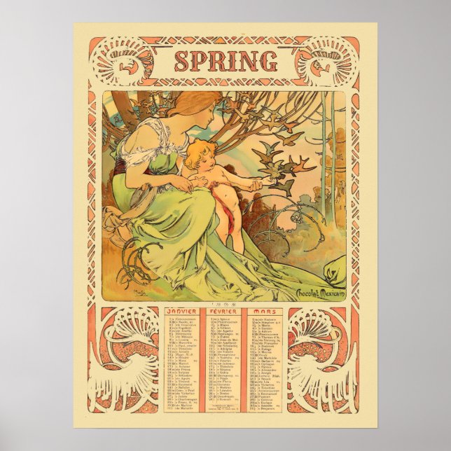 Art Nouveau Frühlingskalender aus der viktorianisc Poster (Vorne)