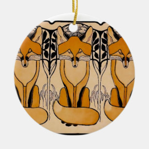 Art Nouveau Füchse Illustration   Waldtiere Keramikornament