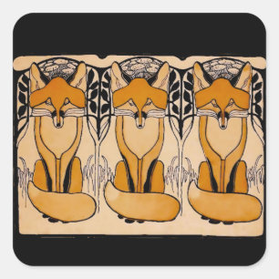 Art Nouveau-Füchse-Illustration   Waldtiere Quadratischer Aufkleber
