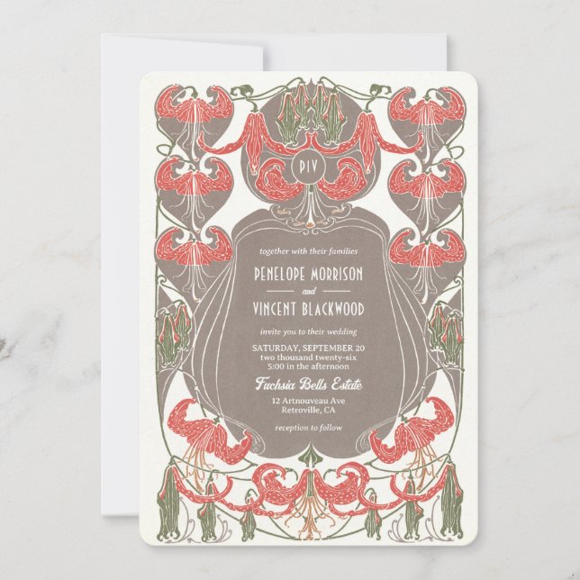 Art Nouveau Fuchsia Elegance Hochzeit Einladung (Vorderseite)