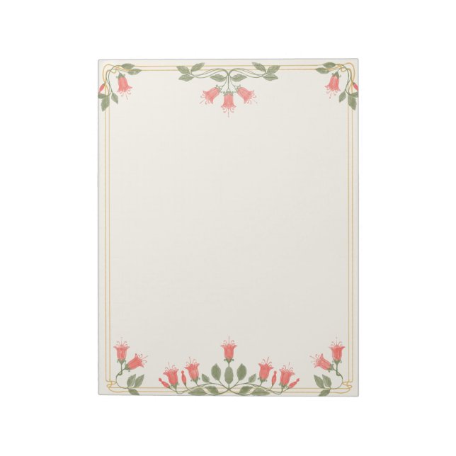Art Nouveau Fuchsia Floral Border Notepad Notizblock (Rotiert)
