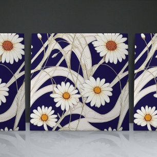 Art Nouveau Gänseblümchen Nahtloses weiß-blaues fl Fliese