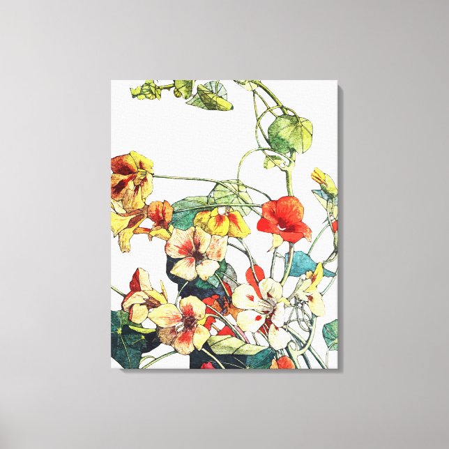 Art Nouveau Garden Nasturtium Blume Leinwanddruck (Vorderseite)