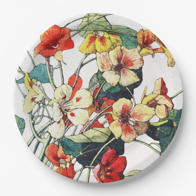 Art Nouveau Garden Nasturtium Blume Pappteller (Vorderseite)