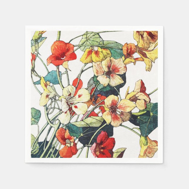 Art Nouveau Garden Nasturtium Blume Serviette (Vorderseite)