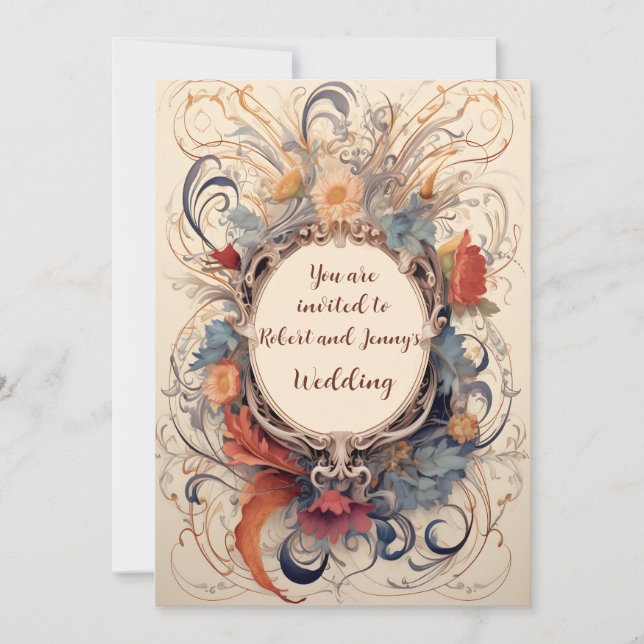 Art Nouveau Geblüht Hochzeit Einladung (Vorderseite)